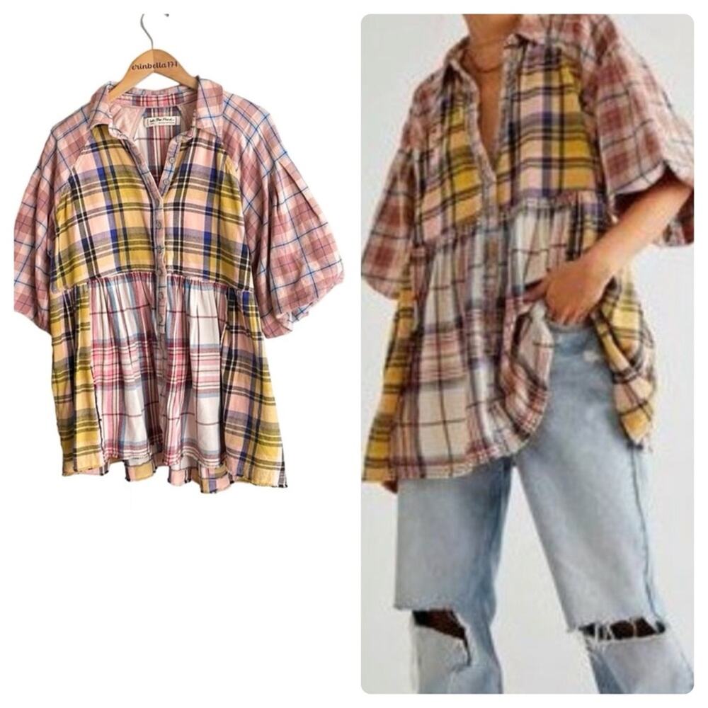 Free People Moon Bay Mixed Plaid Top